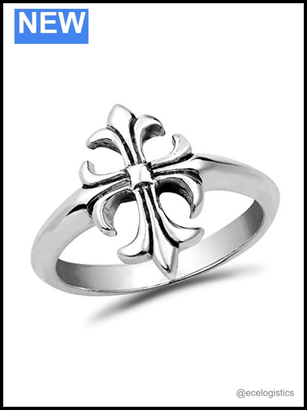 Sterling Silver Lily Flower Cross Ring Stamped 925 Shiny Finish